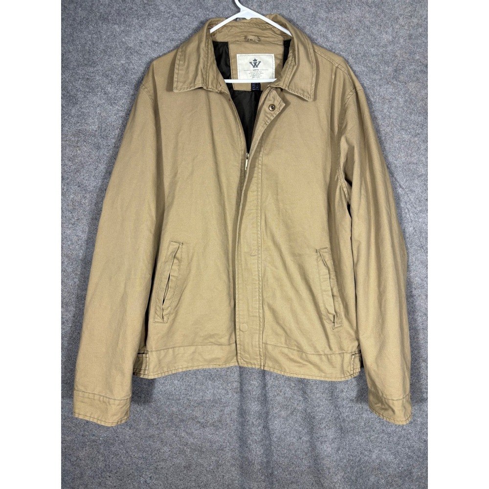 Wenven Mens Harrington Jacket Khaki Tan Cotton‎ Full Zip Windbreaker Size L